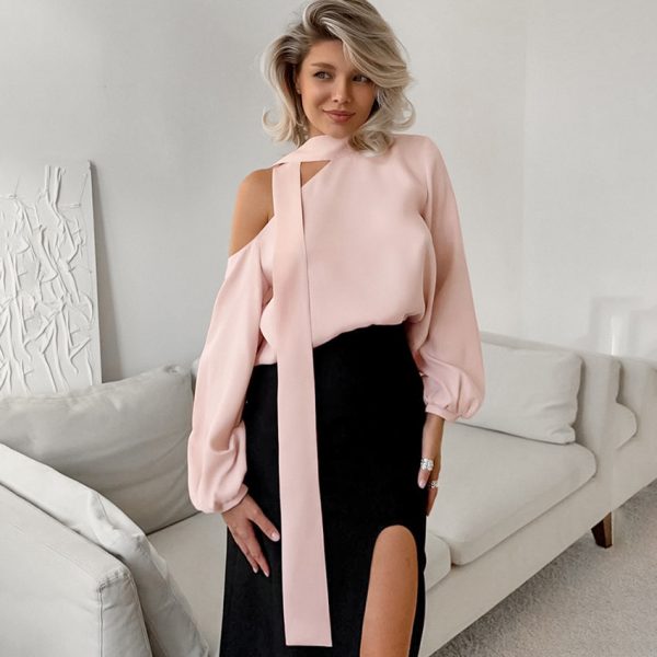 ⁦Women's Off-the-shoulder Irregular Collar Shirt⁩ - الصورة ⁦6⁩