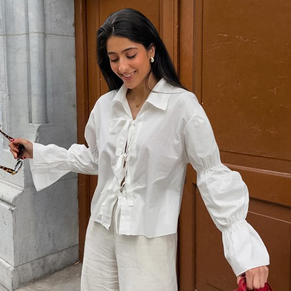 ⁦Women's Cotton Design Lace-up Shirt⁩ - الصورة ⁦2⁩