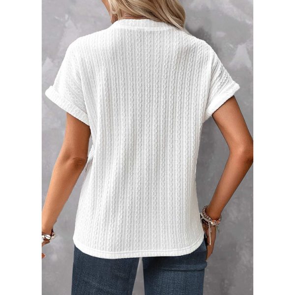 ⁦Women's Batwing Sleeve Solid Color And V-neck Button T-shirt⁩ - الصورة ⁦3⁩