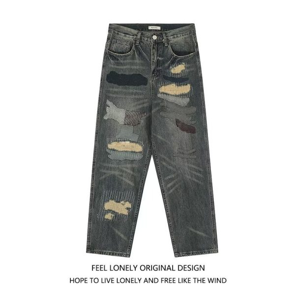 ⁦American Retro Loose Washed-out Ripped Jeans For Men⁩ - الصورة ⁦5⁩