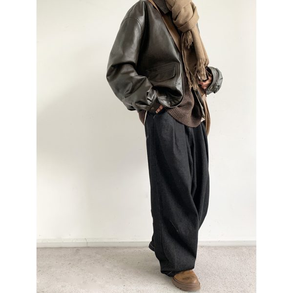 ⁦American Style Trend Solid Color Washed Jeans For Men⁩ - الصورة ⁦5⁩