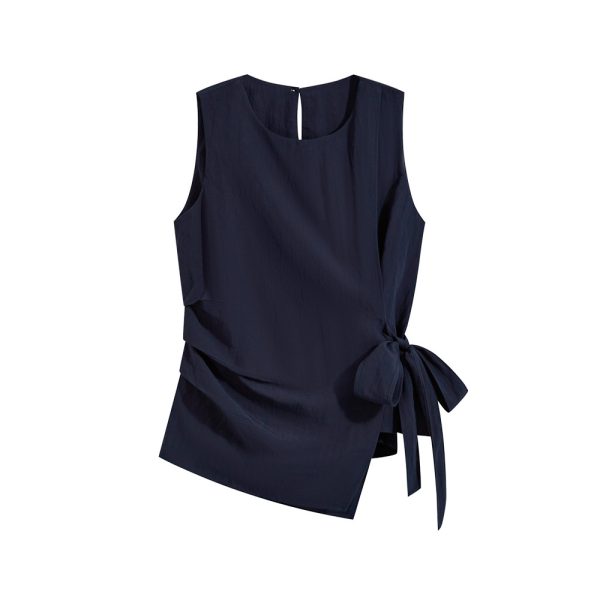 ⁦Women's Lace-up Sleeveless Shirt Irregular Cinched Top⁩ - الصورة ⁦3⁩