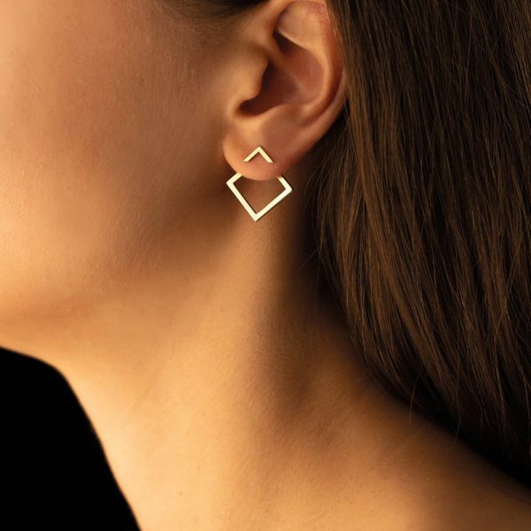 ⁦Women's Simple European And American Style Square Geometric Earrings For Women Trendy Simple Metal Ear Jewelry Accessories⁩ - الصورة ⁦2⁩