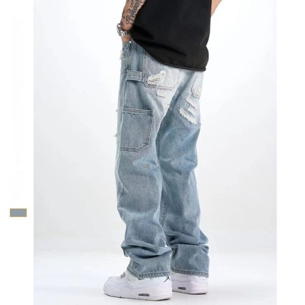 ⁦Washed And Frayed Craft Ripped Jeans For Men⁩ - الصورة ⁦4⁩