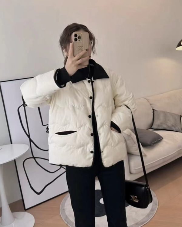⁦Vintage Short Down Cotton Jacket Women Corduroy⁩ - الصورة ⁦2⁩