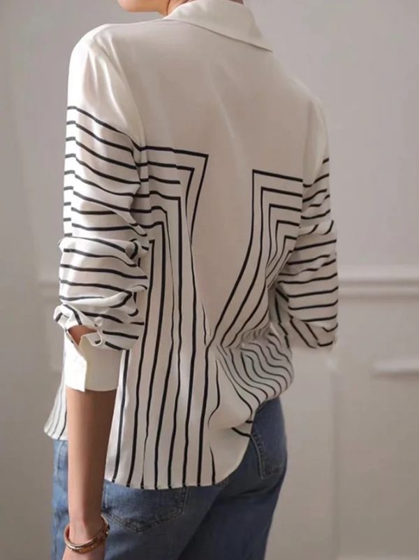 ⁦Autumn Striped Shirt Women's Long Sleeve Loose Silk Top⁩ - الصورة ⁦9⁩