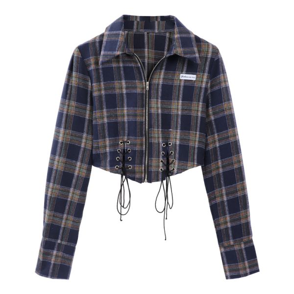 ⁦Women's Spring Short Hot Girl Plaid Shirt⁩ - الصورة ⁦6⁩