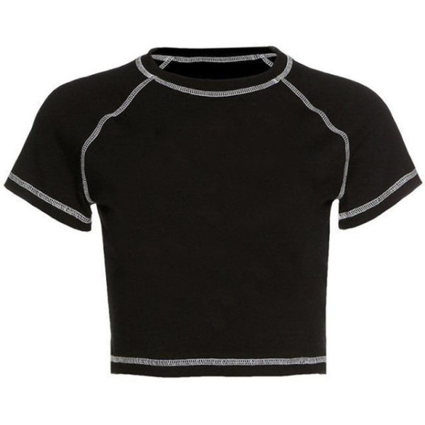 ⁦Women's Summer Short Sleeve Round Neck Slim Fit Leisure Pullover T-shirt⁩ - الصورة ⁦2⁩