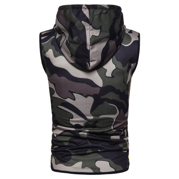 ⁦Zipper Hooded Sleeveless Camouflage Printed Fitness Sports Vest⁩ - الصورة ⁦3⁩