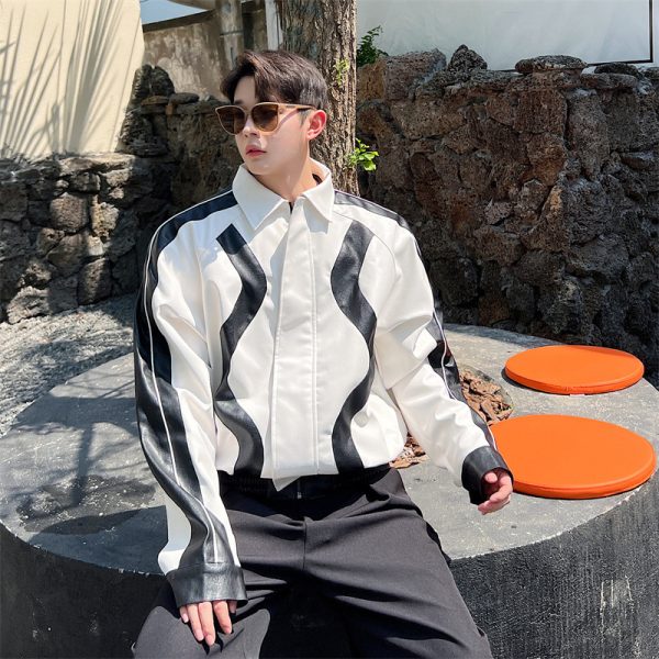 ⁦Splicing Short Motorcycle Jackets Against Color⁩ - الصورة ⁦2⁩