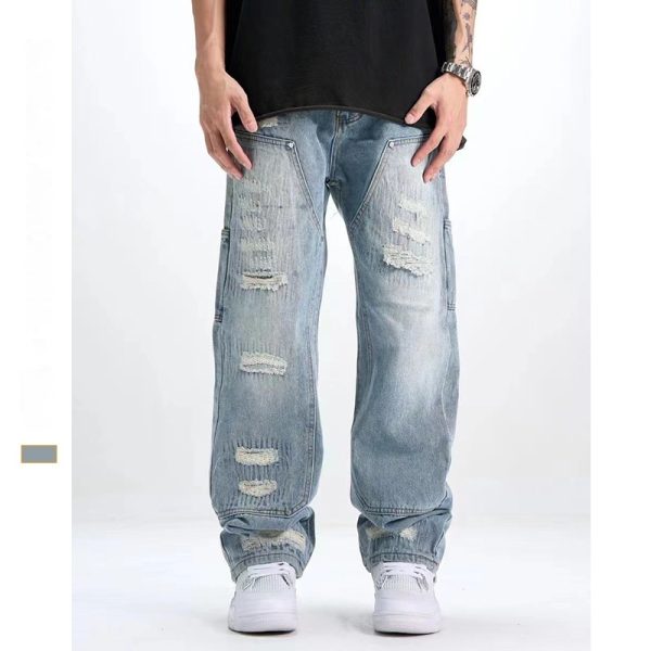 ⁦Washed And Frayed Craft Ripped Jeans For Men⁩ - الصورة ⁦2⁩