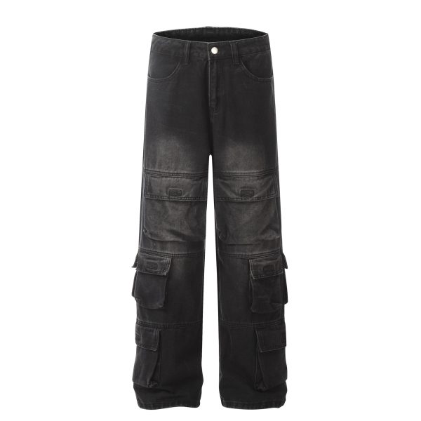 ⁦Street Heavy Washed Multi-pocket Casual Jeans Men⁩ - الصورة ⁦4⁩