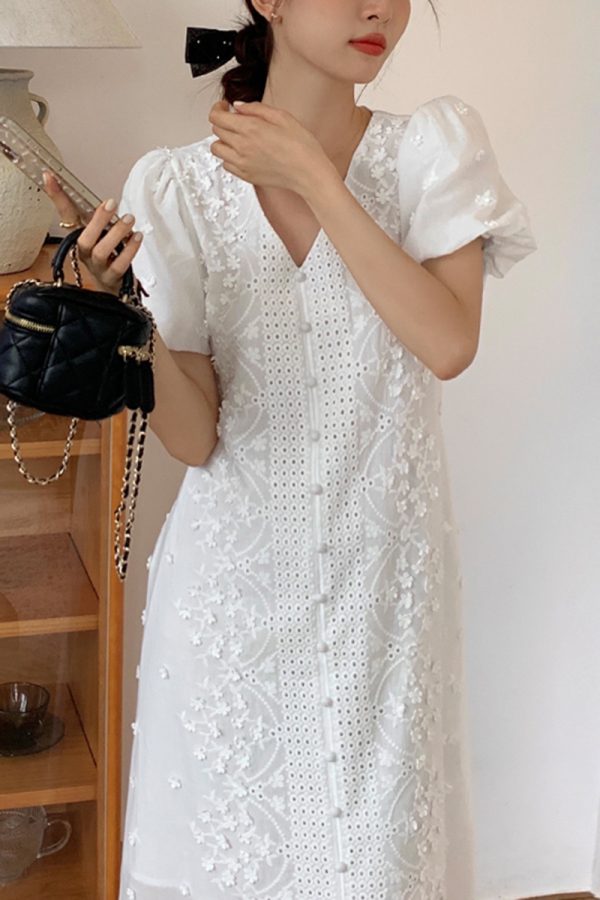⁦Sweet V-neck Three-dimensional Dress Women⁩ - الصورة ⁦6⁩