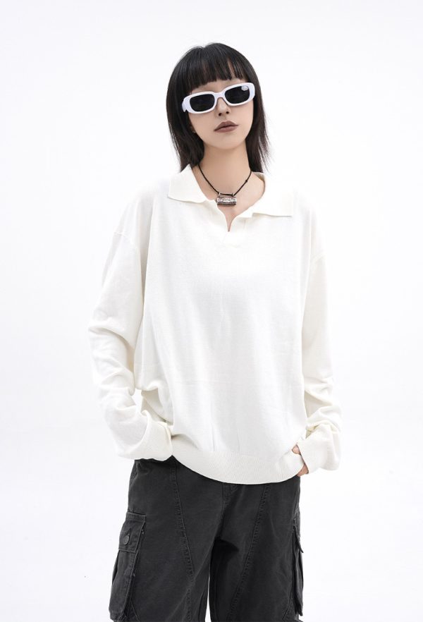 ⁦Autumn And Winter Men And Women Wear Boutique Lapel Long Sleeve Half Open Polo Shirt⁩ - الصورة ⁦7⁩