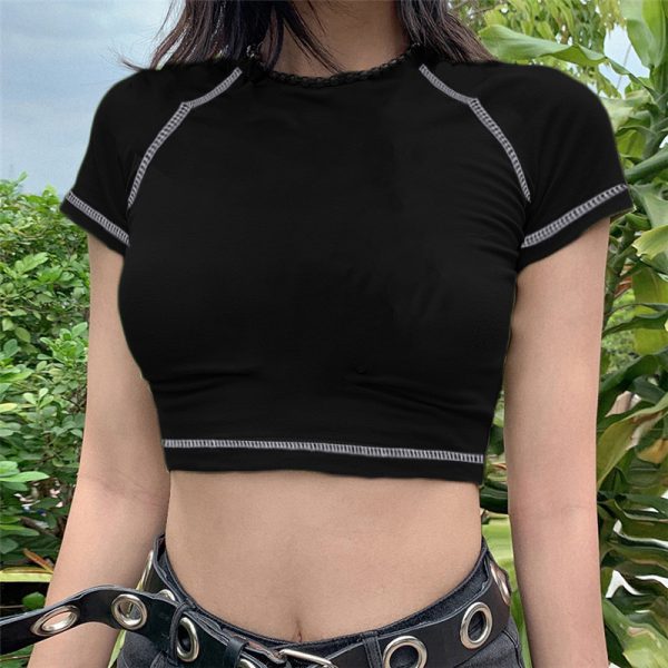 Women's Summer Short Sleeve Round Neck Slim Fit Leisure Pullover T-shirt
