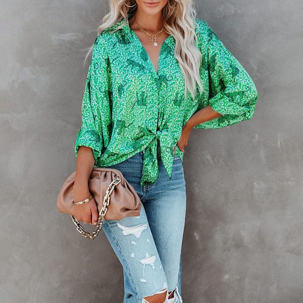 ⁦Women's Printed Single Breasted Loose Casual Shirt⁩ - الصورة ⁦5⁩