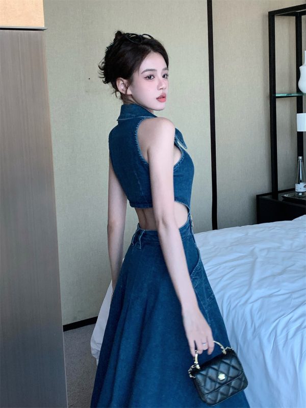 ⁦Women Spring Summer Sleeveless Dress Denim Outfits⁩ - الصورة ⁦5⁩