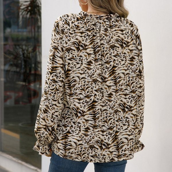 ⁦Women's Casual Loose Small Floral Fungus Collar Shirt Top⁩ - الصورة ⁦4⁩
