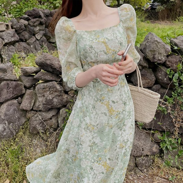 ⁦Tea Break Floral Chiffon Dress Women Long⁩ - الصورة ⁦3⁩