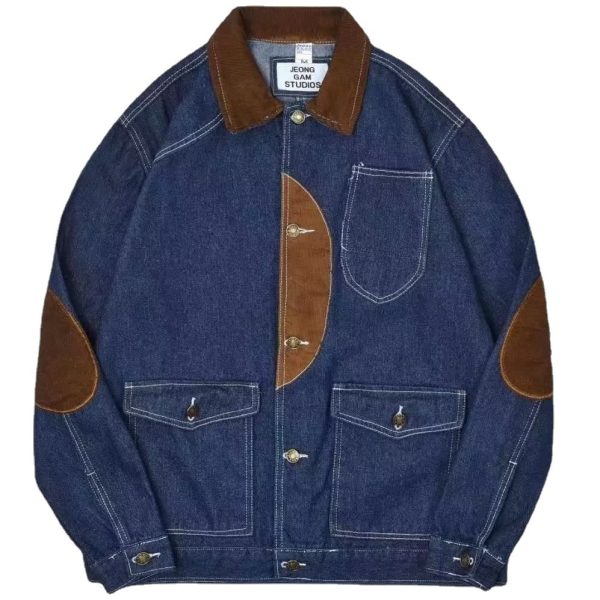 ⁦Workwear Retro Tough Safari Jacket Washed Denim Tough Guy Coat Men Fashion Brands Shirt⁩ - الصورة ⁦5⁩