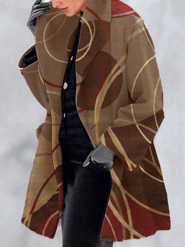 ⁦Women Lapel Printed Woolen Fashion Jacket⁩ - الصورة ⁦3⁩