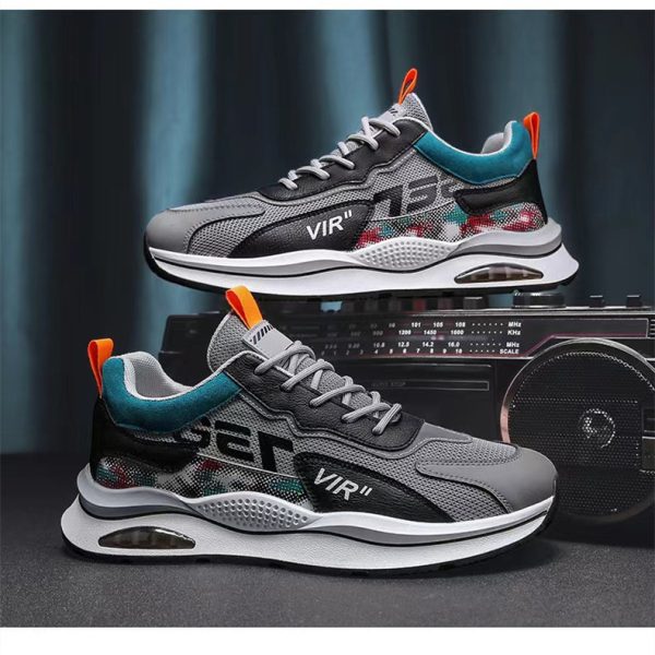 ⁦Air Cushion Mesh Sneakers Personalized Fashion Lace Up Sports Shoes Men Casual Versatile Breathable Walking Running Shoes⁩ - الصورة ⁦7⁩
