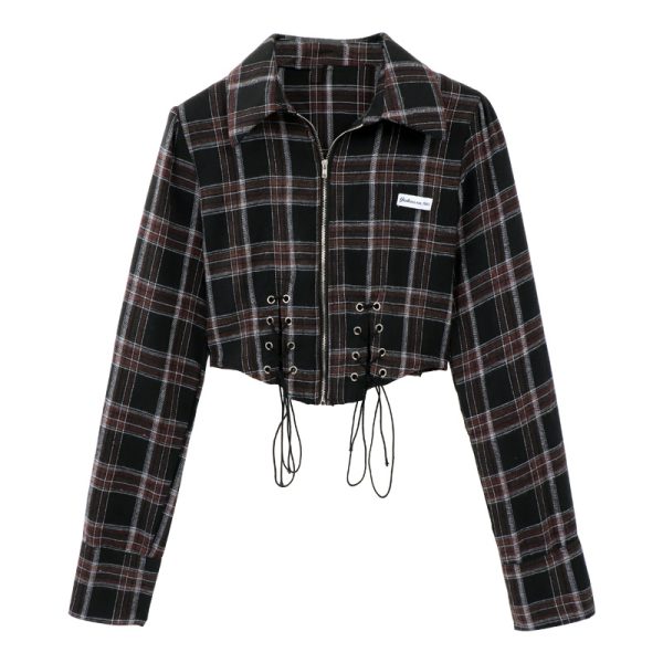 ⁦Women's Spring Short Hot Girl Plaid Shirt⁩ - الصورة ⁦4⁩