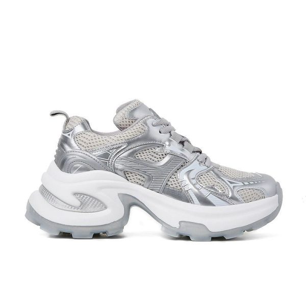 ⁦Women's Shoes Platform Mesh Surface Breathable Silver Sneaker⁩ - الصورة ⁦3⁩