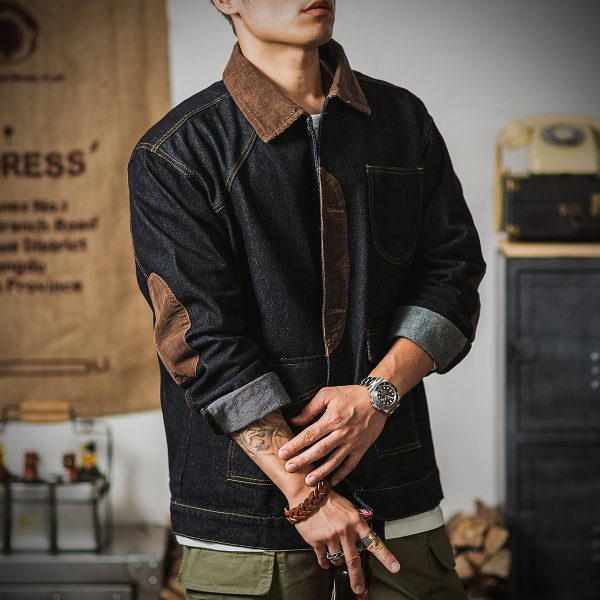 ⁦Workwear Retro Tough Safari Jacket Washed Denim Tough Guy Coat Men Fashion Brands Shirt⁩ - الصورة ⁦2⁩