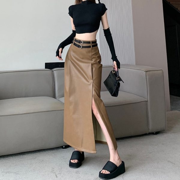 ⁦Black High-grade PU Leather Skirt Women⁩ - الصورة ⁦5⁩