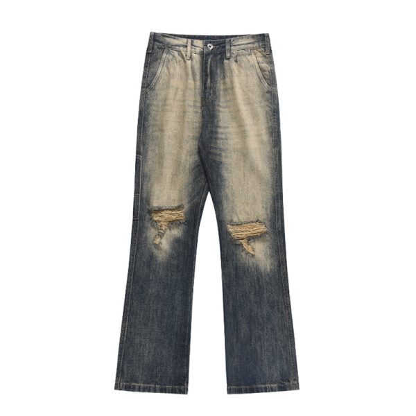 ⁦American Retro Make Old Ripped Cement Yellow Jeans For Men⁩ - الصورة ⁦2⁩