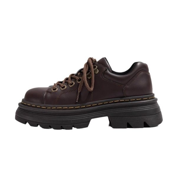 ⁦British Style Lace Up Round Toe Versatile Single-layer Shoes Low Heel Leather Shoes Women⁩ - الصورة ⁦5⁩