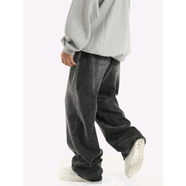 ⁦Vintage Smoky Gray Elastic Waist Jeans For Men And Women⁩ - الصورة ⁦4⁩