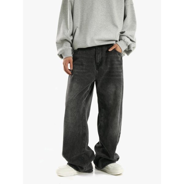 ⁦Vintage Smoky Gray Elastic Waist Jeans For Men And Women⁩ - الصورة ⁦2⁩