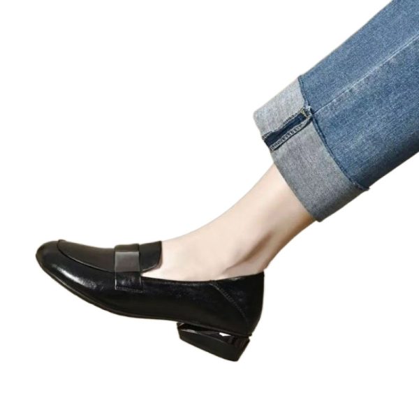 ⁦Women's Soft Bottom Round Head Thick Heel Leather Shoes⁩ - الصورة ⁦5⁩