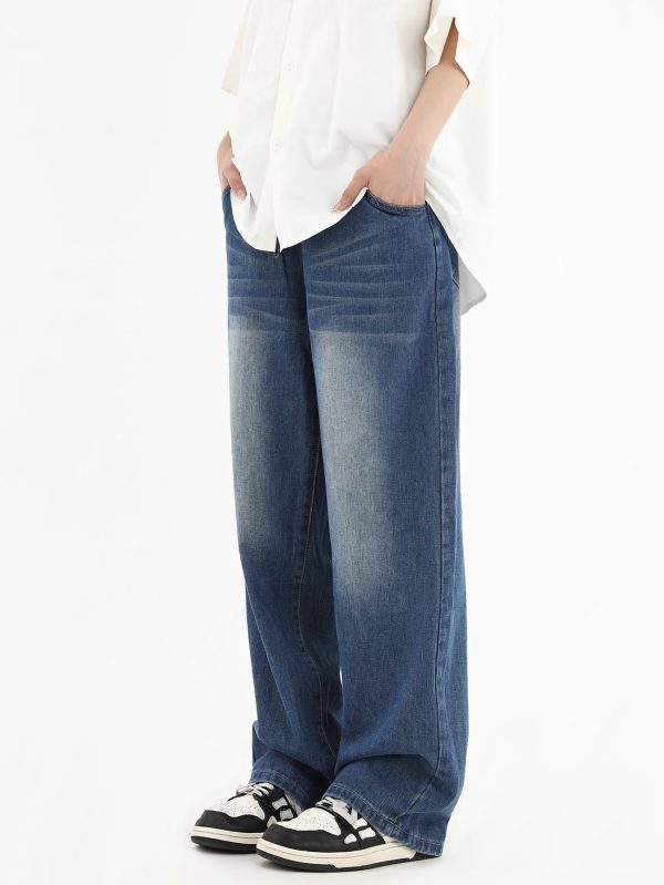 ⁦Vintage Smoky Gray Elastic Waist Jeans For Men And Women⁩ - الصورة ⁦6⁩