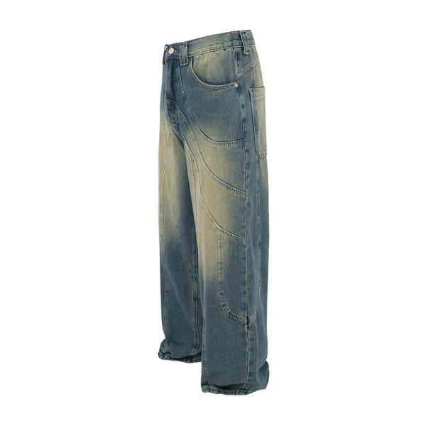 ⁦American-style Retro Washed Distressed Structural Stitching Jeans For Men⁩ - الصورة ⁦4⁩