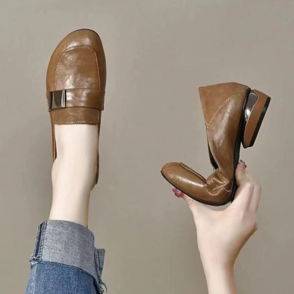 ⁦Women's Soft Bottom Round Head Thick Heel Leather Shoes⁩ - الصورة ⁦2⁩