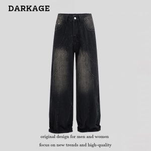 American-style Retro Washed Distressed Structural Stitching Jeans For Men