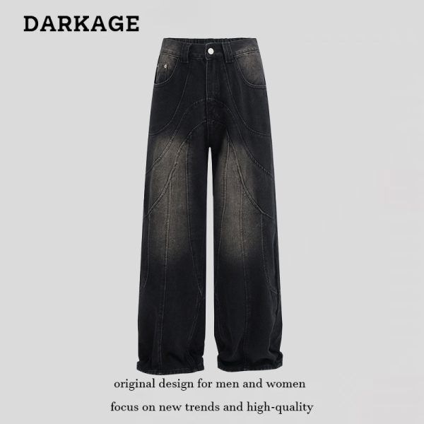 American-style Retro Washed Distressed Structural Stitching Jeans For Men