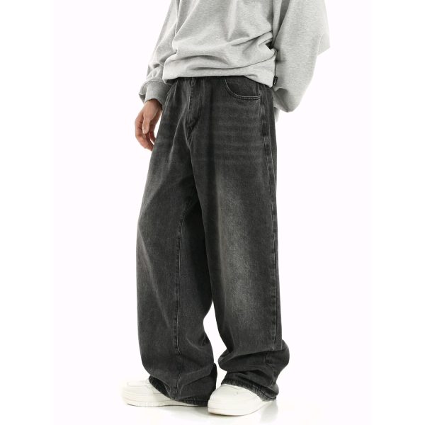 ⁦Vintage Smoky Gray Elastic Waist Jeans For Men And Women⁩ - الصورة ⁦3⁩