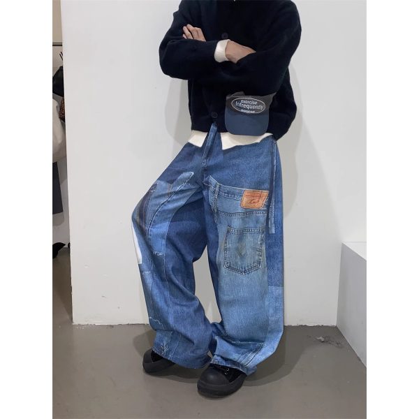 ⁦American Retro Independent Design Loose Straight Jeans Men⁩ - الصورة ⁦4⁩
