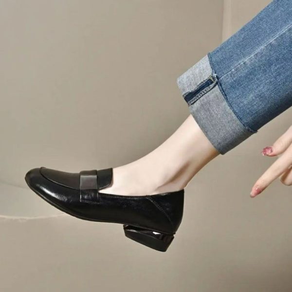⁦Women's Soft Bottom Round Head Thick Heel Leather Shoes⁩ - الصورة ⁦4⁩