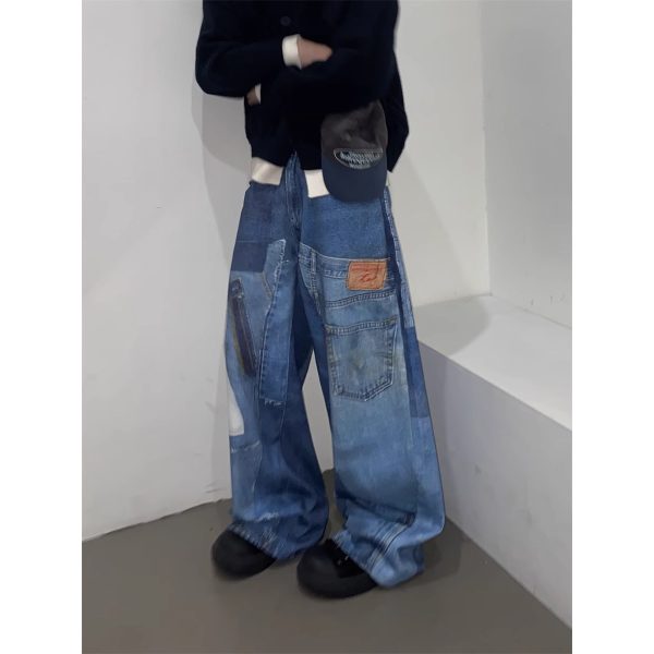 ⁦American Retro Independent Design Loose Straight Jeans Men⁩ - الصورة ⁦3⁩