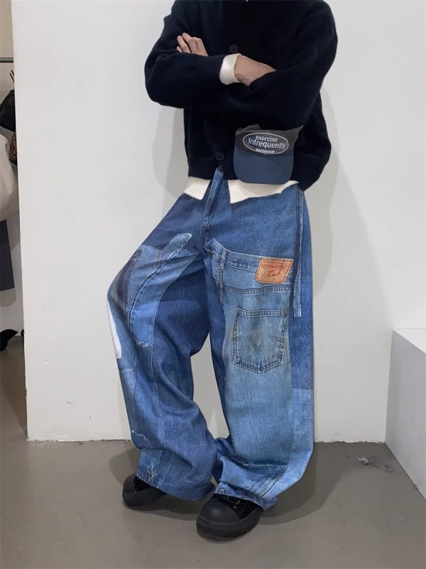 ⁦American Retro Independent Design Loose Straight Jeans Men⁩ - الصورة ⁦7⁩
