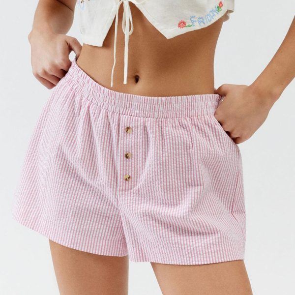 ⁦Striped Plaid Leisure Commute Shorts For Women⁩ - الصورة ⁦5⁩