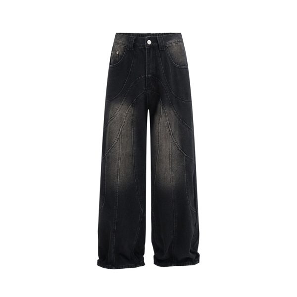 ⁦American-style Retro Washed Distressed Structural Stitching Jeans For Men⁩ - الصورة ⁦3⁩