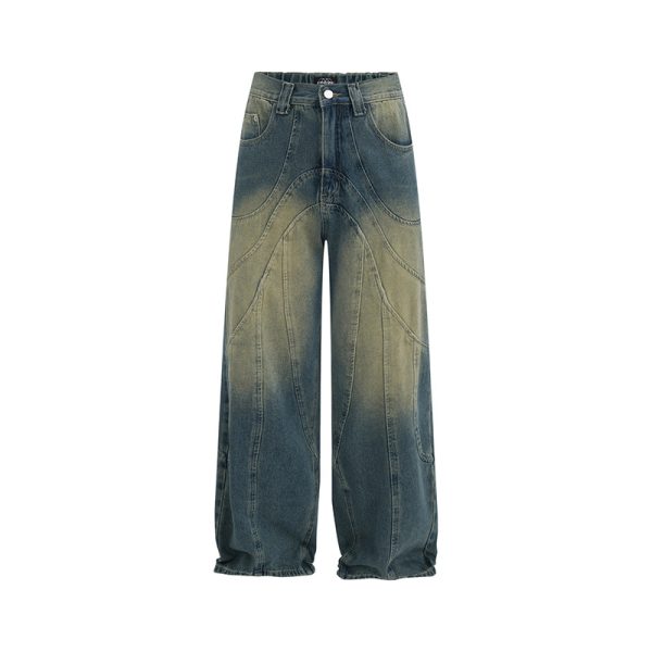 ⁦American-style Retro Washed Distressed Structural Stitching Jeans For Men⁩ - الصورة ⁦5⁩