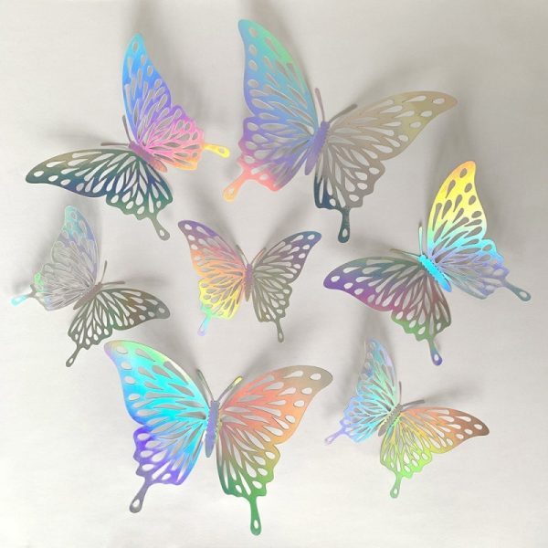 ⁦Butterfly Stickers Colorful Silver Hollow Paper 3d Wall Stickers Living Room Bedroom Wall Decoration Wall⁩ - الصورة ⁦5⁩