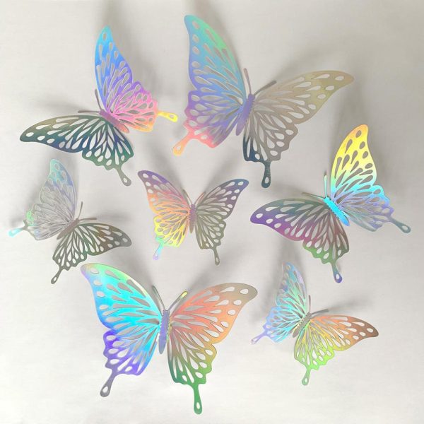 ⁦Butterfly Stickers Colorful Silver Hollow Paper 3d Wall Stickers Living Room Bedroom Wall Decoration Wall⁩ - الصورة ⁦6⁩